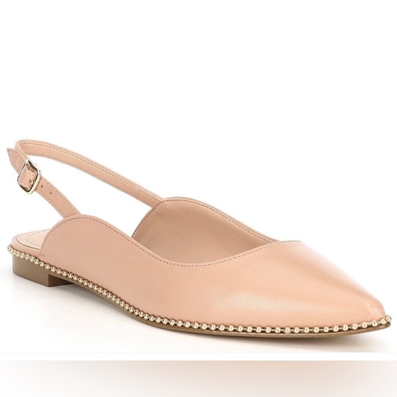 Coach Vae Skimmer Leather Pointed Toe Slingback Beechwood Bead Chain Trim Size 8 - Picture 1 of 6